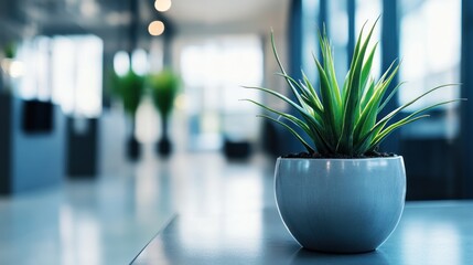Fototapeta premium Blurred focus of smooth grey open space office interior,can be used as background