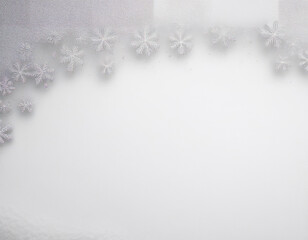 Christmas background with silver snowflakes decoration forming a border on a white background with...