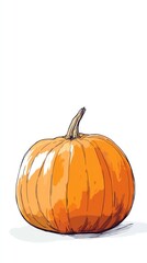 Painted pumpkin close-up illustration isolated on white background. Ripe squash vertical image. Thanksgiving concept