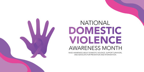 National domestic violence awareness month is observed every year in october. Domestic violence awareness month, background with purple ribbon. Vector illustration.