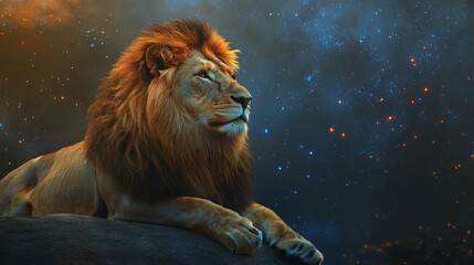 Naklejka premium Majestic Leo Zodiac Sign in Realistic Full-Body Portrait