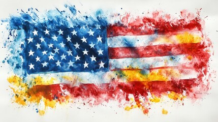 Patriotic Watercolor USA Flag on Textured Paper - Artistic Depth and Texture