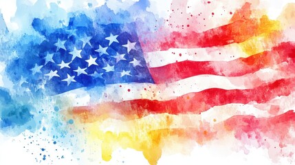 Patriotism in Watercolor: USA Flag with Textured Brushstrokes