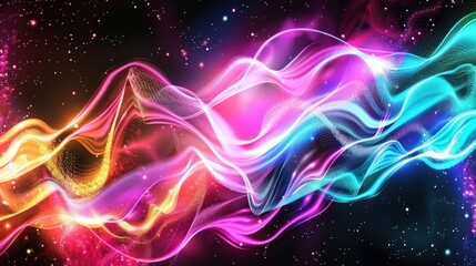 Abstract Colorful Waves Against a Dark Starry Background