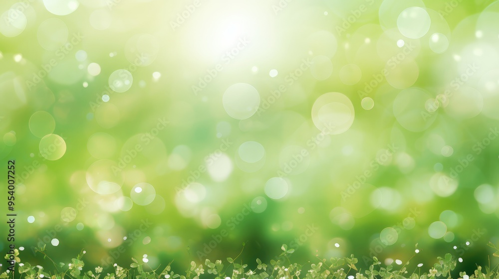 Poster a soft-focus background of green hues with light bokeh effects, creating a serene and fresh atmosphe