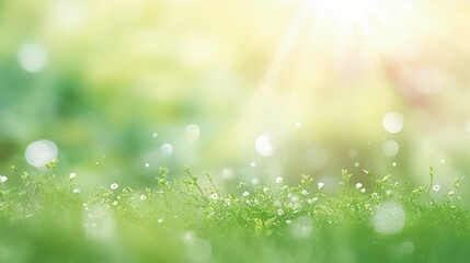 Obraz premium A serene landscape featuring lush green grass and soft sunlight, creating a peaceful and refreshing atmosphere.