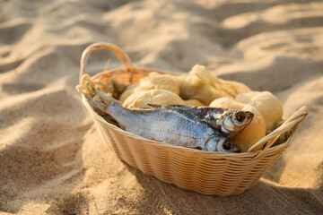 Christianity, religion, Bible concept. Five loaves of bread and two fish