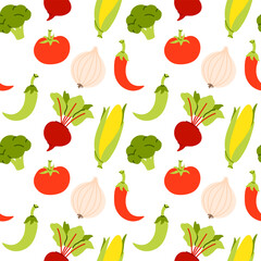 Vegetables seamless vector pattern on white background
