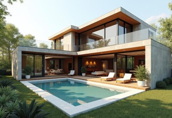 Fototapeta premium Modern Luxury Villa with Swimming Pool and Patio