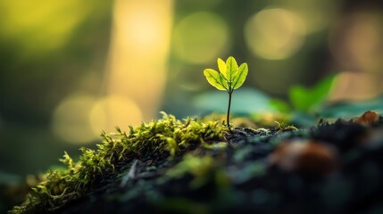 Close-up of a beautiful landscape with a flower in the spotlight in a shallow depth of field shot. A beautiful, solitary flower in a warm, cozy setting.