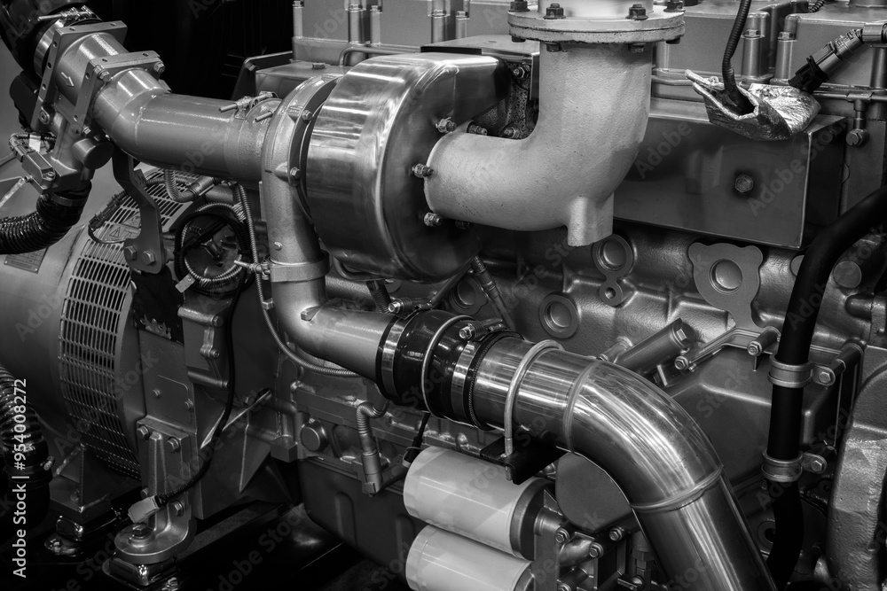 Poster diesel engine. fragment of a diesel motor close-up. engine details diesel engine backgroundbackgroun