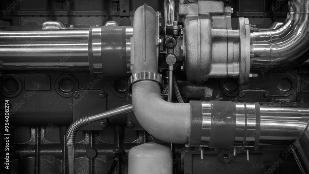 Poster diesel engine. fragment of a diesel motor close-up. engine details diesel engine backgroundbackgroun