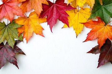 Autumn Maple Leaves Flat Lay White Background created with Generative AI