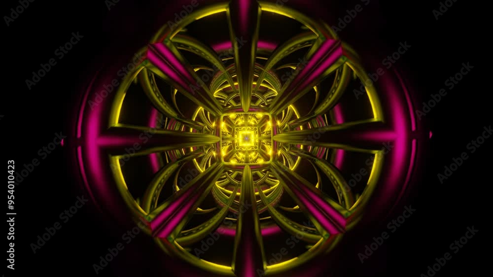 Poster vibrant neon lights flash in a rhythmic disco pattern in a continuous vj loop.