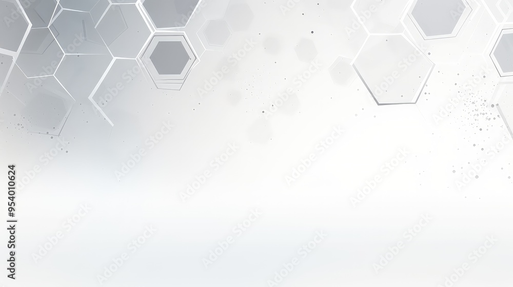 Poster a minimalist abstract background featuring hexagonal shapes in shades of gray and white, ideal for d
