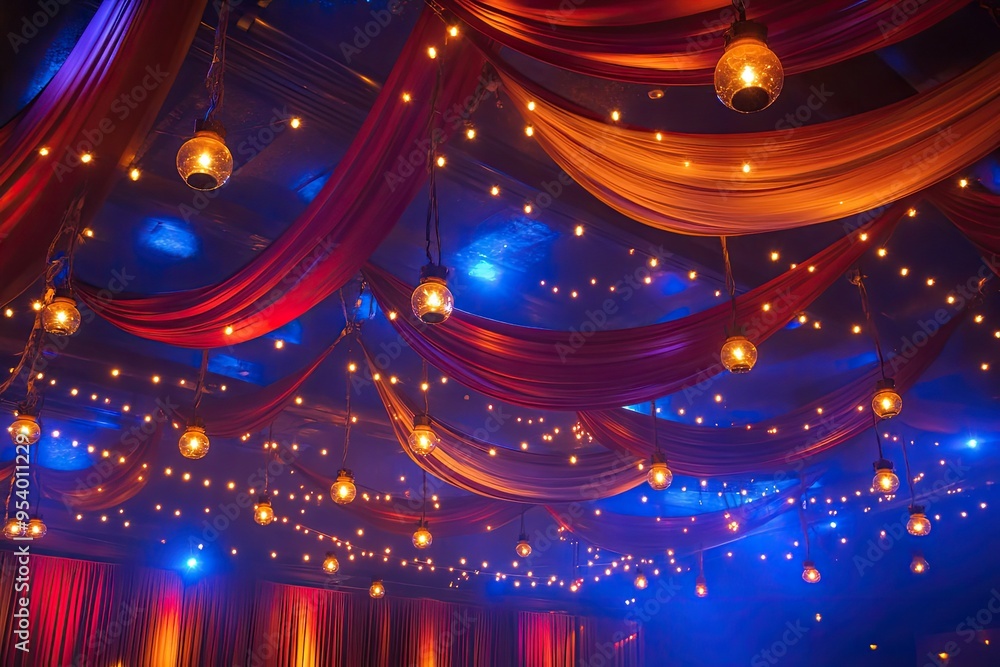 Aufkleber draped fabric and string lights create a festive atmosphere. this photo can be used for events, part