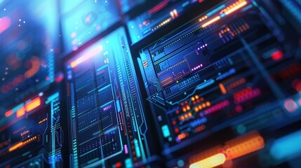 Fototapeta premium Abstract Digital Interface with Glowing Neon Lights