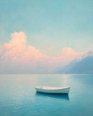 Fototapeta premium lonely boat relaxing seascape peaceful landscape calming scene pastel colors