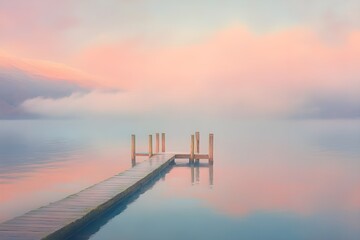 Obraz premium wooden dock relaxing seascape peaceful landscape calming scene pastel colors