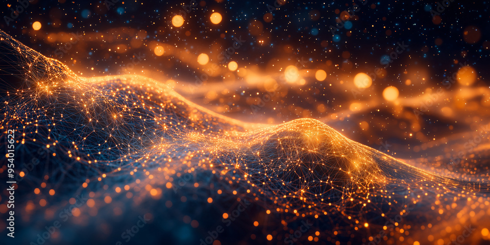 Aufkleber a mesmerizing visualization of fiber optic communication networks, showcasing glowing nodes and inte