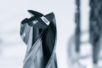 industrial drilling milling metal cutting tool with carbide cutter insert in workshop. Drills with...