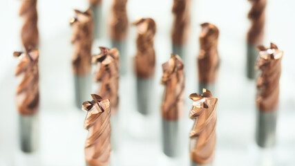 industrial drilling milling metal cutting tool with carbide cutter insert in workshop. Drills with...
