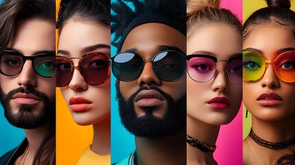 Retro Pop Band Collage: Youthful and Diverse Members in 90s Fashion for a Vintage Magazine Poster.