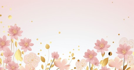 A soft, pastel floral background featuring pink flowers and golden accents, ideal for invitations or decorative purposes.