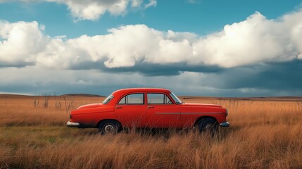 Red car in the field