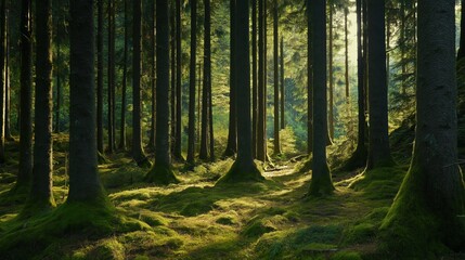 Obraz premium Forest in the morning. Forest mockup