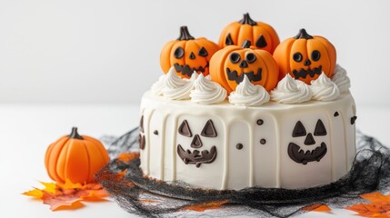 Halloween pumpkin cake with background studio light stock photo