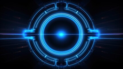 A futuristic, glowing blue circular design with intricate patterns and a central light source, evoking a sense of technology and innovation.