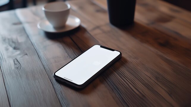 Iphone on the table mockup stock photo. Selphone
