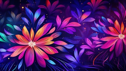 A vibrant and colorful floral pattern with abstract shapes and gradients, ideal for backgrounds or artistic designs.