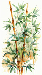 Boho Chic Watercolor Painting with Bamboo Shoots