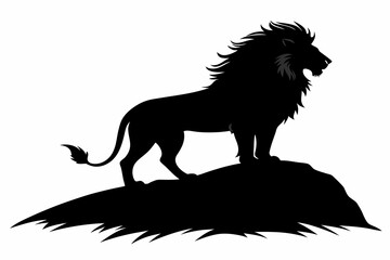 A lion standing on the hill silhouette black vector art illustration