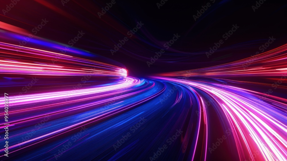 Poster a dynamic, abstract representation of light trails, suggesting speed and movement in a futuristic se