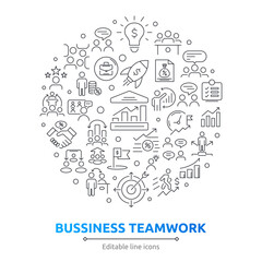 Business teamwork and management line icons collection. Line icons collection vector. Outline icon pack