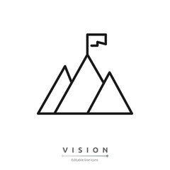Vision line icon . Mission, Vision and Values of company with text. Company infographic Banner template. Modern flat icon design. Abstract icon. Purpose business concept.