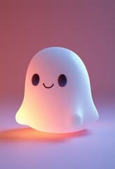Cute Ghost Character with Glowing Base on Pink Background
