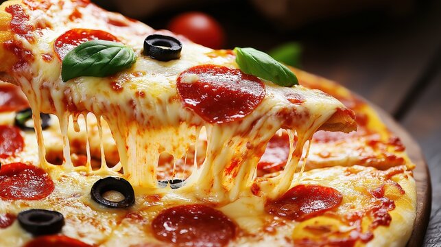 Pizza paperoni with cheese. Pizza on a table. Pizza stock photo