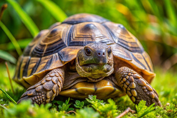 Fototapeta premium Close-up shot of a Spur-thighed tortoise ,Testudo graeca