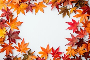 Autumn Maple Leaves Flat Lay White Background created with Generative AI