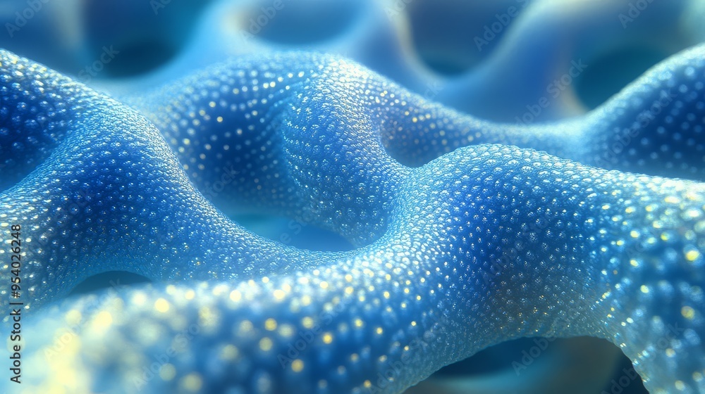 Poster intricate blue patterns flowing and undulating in an abstract representation of oceanic waves at dus