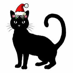 Christmas cat vector, Hand Drawn Cats Vector Illustration,