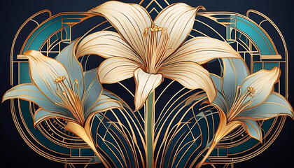 An AI generated star-gazer lilies in an Art Deco style.