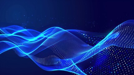 Abstract Blue Wave with Glowing Particles