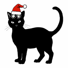 Christmas cat vector, Hand Drawn Cats Vector Illustration,