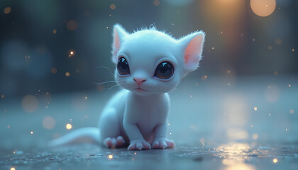 a delicate i-seen, its body smooth and unblemished, sits in the center of a holographic scene. Its eyes are a dark, sapphire hue, and its feet grip tightly onto the surface, generative ai