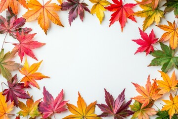 Autumn Maple Leaves Flat Lay White Background created with Generative AI